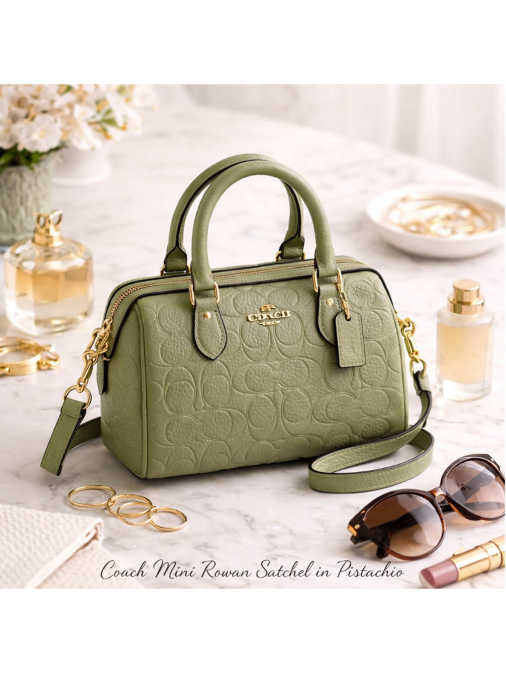 NEW Coach Mini Rowan Crossbody Bag in Pistachio Signature Leather CEW07 NWT